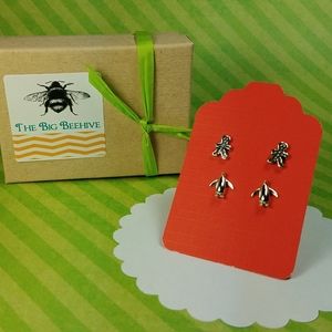 Sterling Silver 925 Holiday Earring Set Penguins a